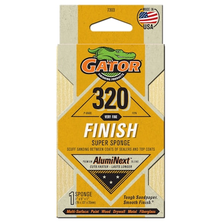 Gator Finishing AlumiNext Sandpaper Super Sponge, 320 Very Fine Grit Finish 7303